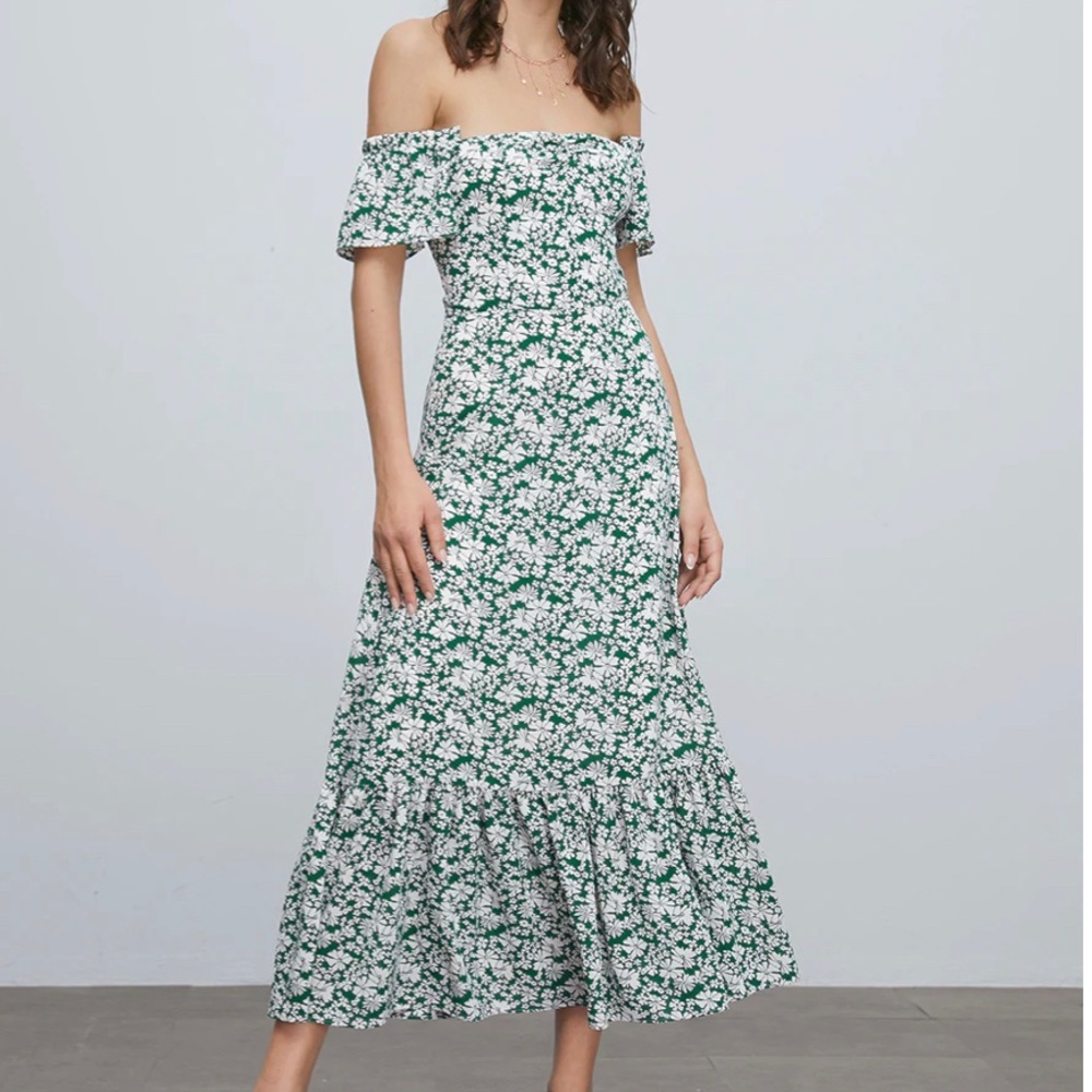 Commense green floral off shoulder dress
